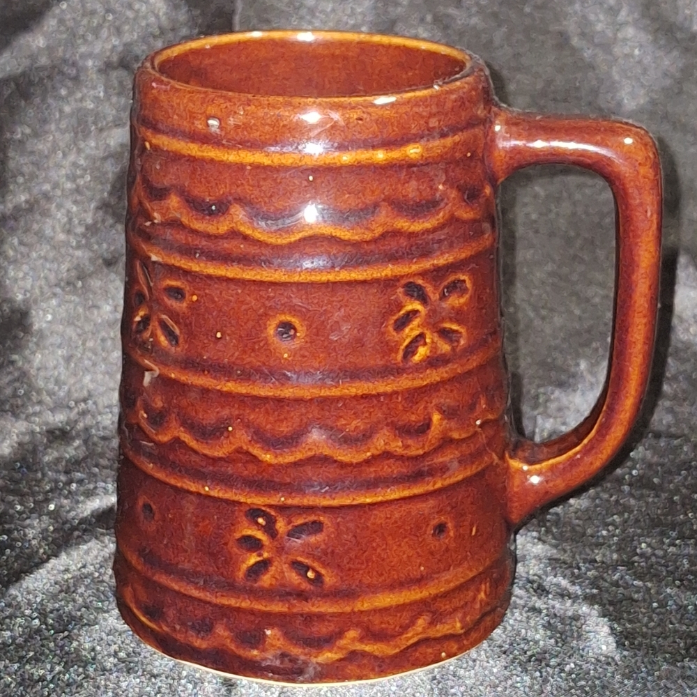 Mid-Century Vintage Brown Mug~Stein~Hull Mancrest~Daisy Dot Starburst Starburst